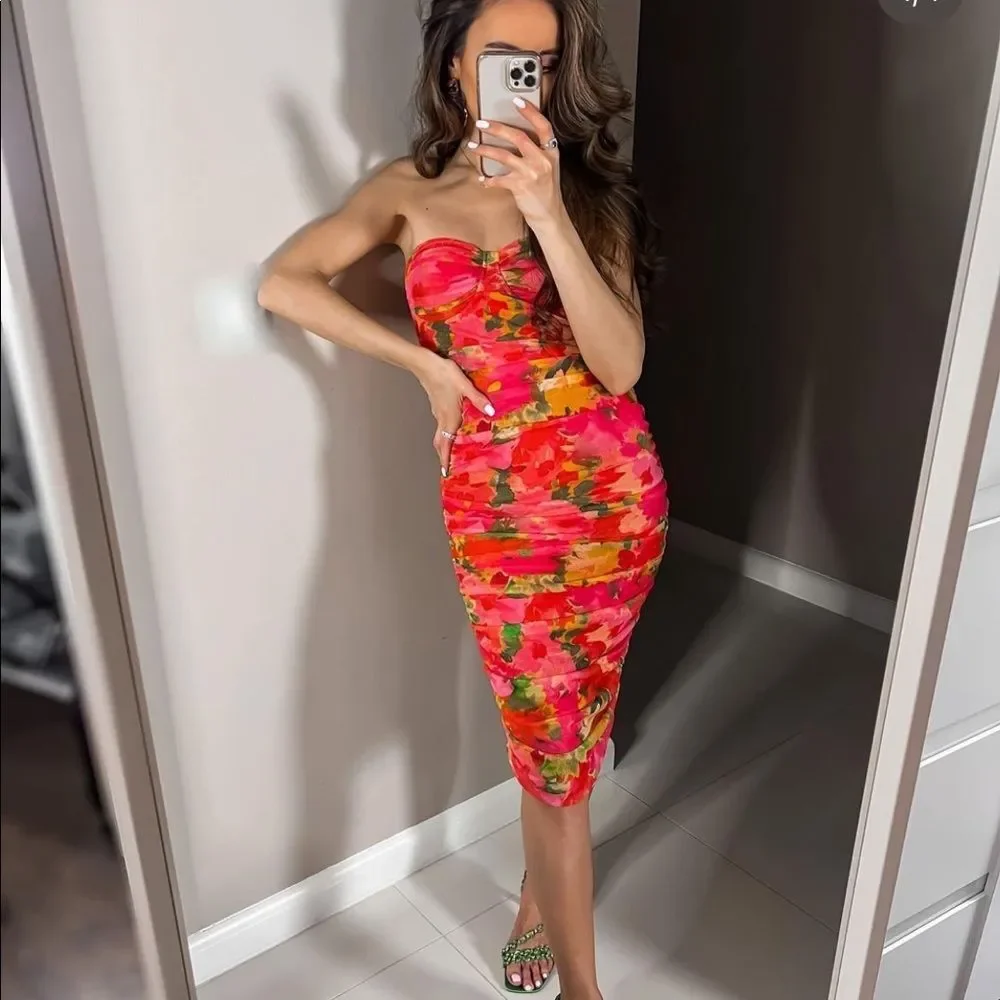 ZARA PRINTED TULLE CORSET DRESS - Picture 12 of 12